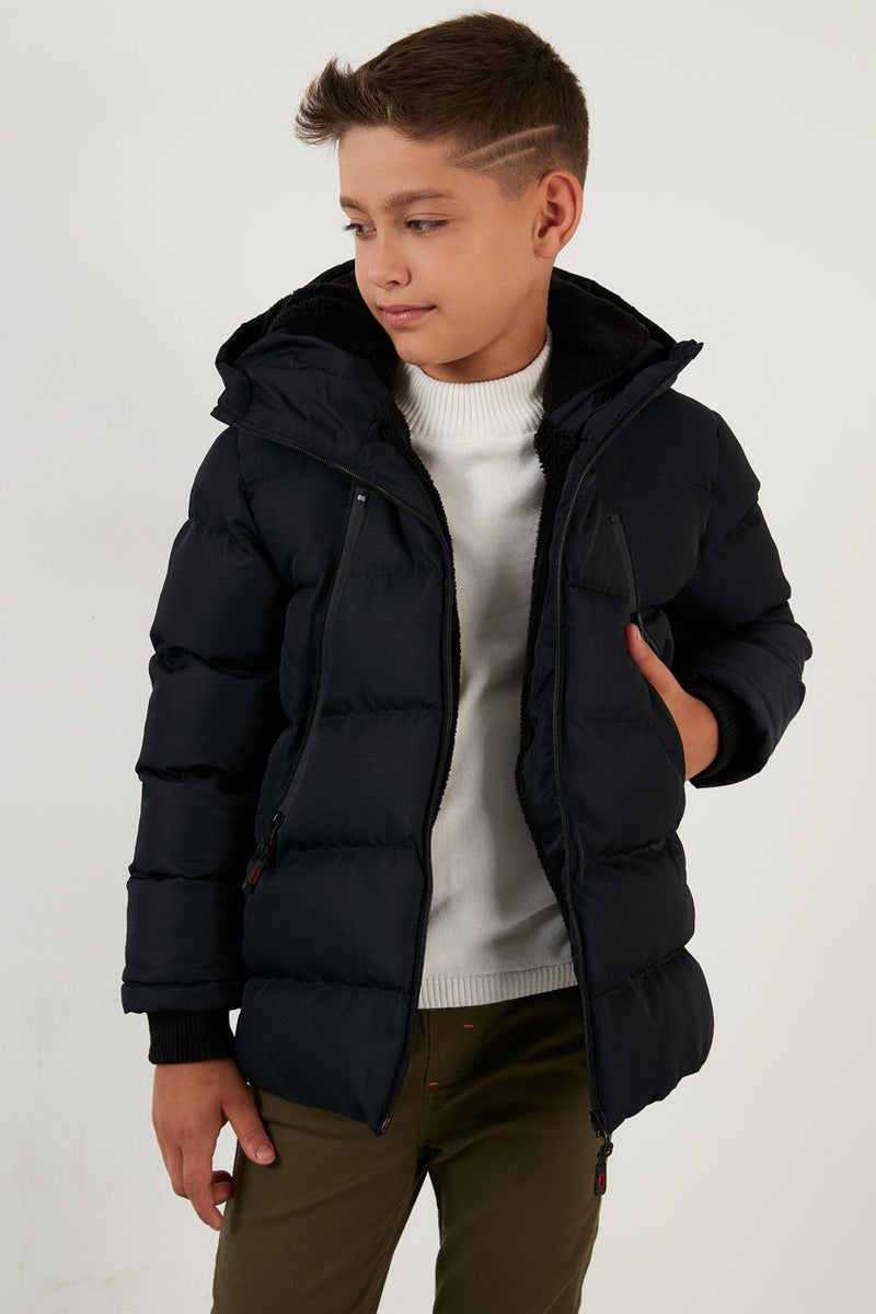 Lela Plush Lined Hooded Puffer Coat with Zipper Pockets Boys' Coat 5760040  - Image 2