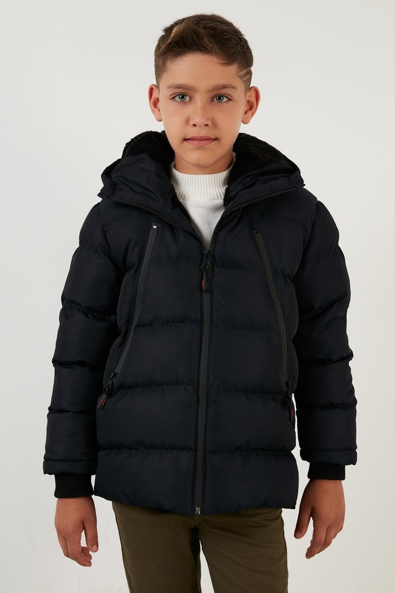 Lela Plush Lined Hooded Puffer Coat with Zipper Pockets Boys' Coat 5760040  - Image 3