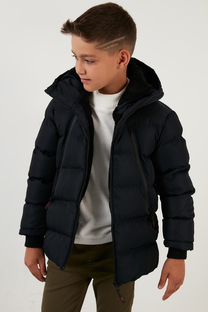 Lela Plush Lined Hooded Puffer Coat with Zipper Pockets Boys' Coat 5760040  - Image 4