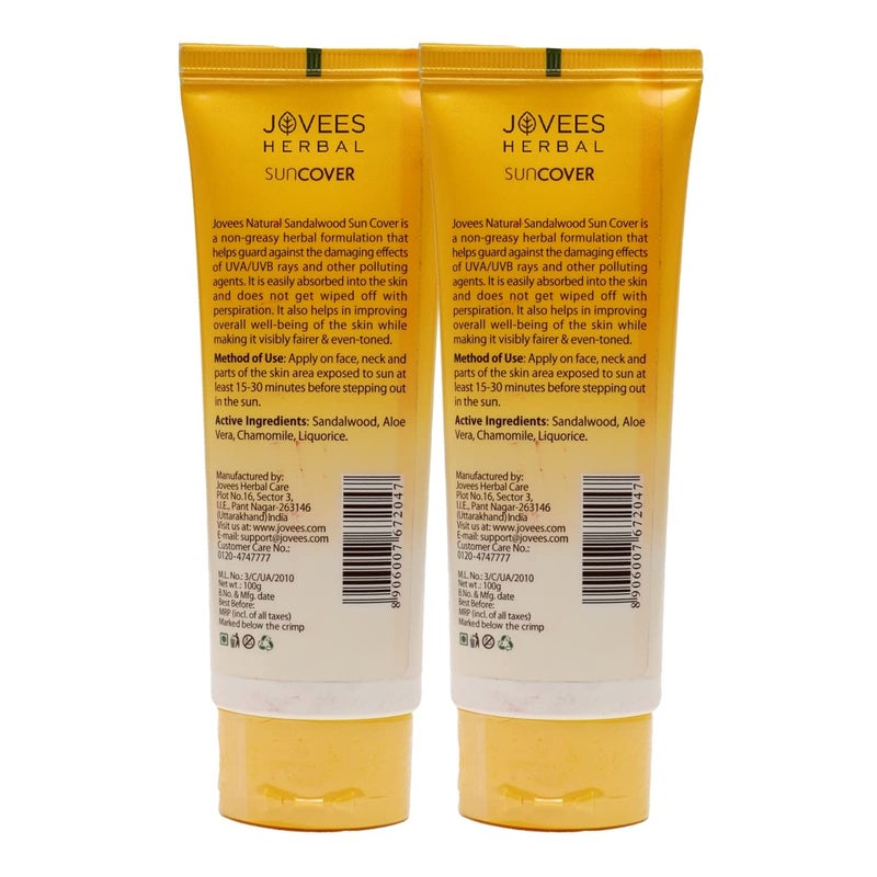 Jovees Herbal Natural Suncover SPF 30 Cream 100g Pack of 2 - Image 2