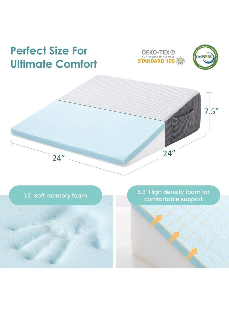 RION Wedge Pillow for Sleeping Bed Wedge Pillow for After Surgery Triangle Pillow Wedge for Acid RefluxGerd Snoring Post Surgery Leg Back Pain Relief - Soft Memory Foam Top & Washable Cover - Image 3