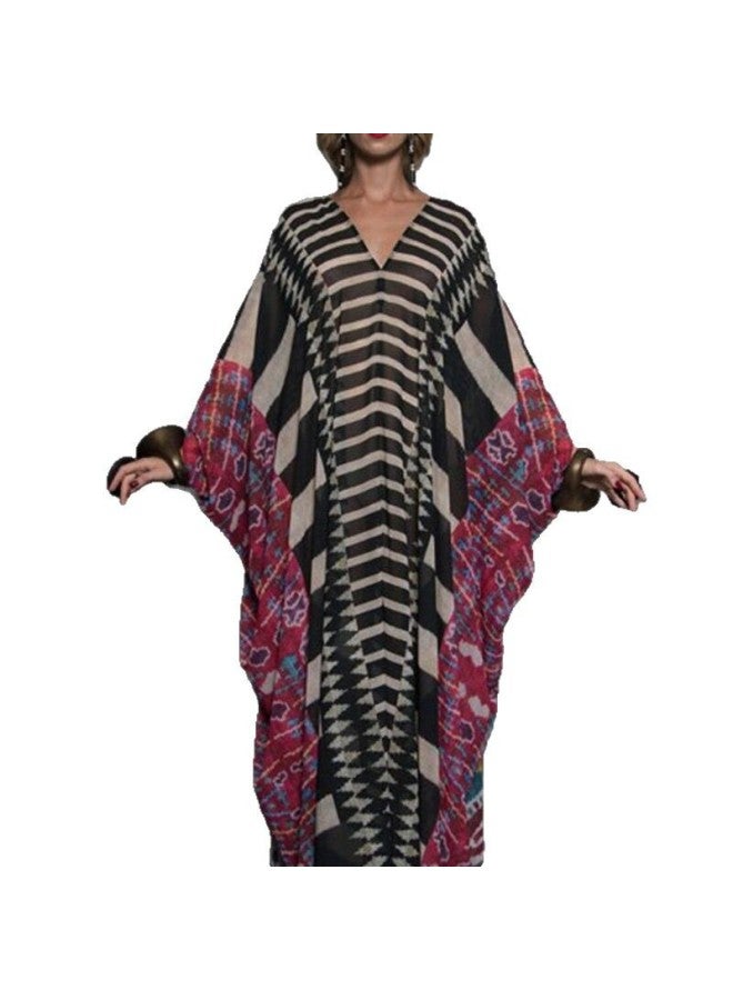 European And American Print Middle East Robe Loose Plus Size Dress Bat Sleeve Beach Blouse Holiday Robe 5D11-Color:5D114-  - Image 3