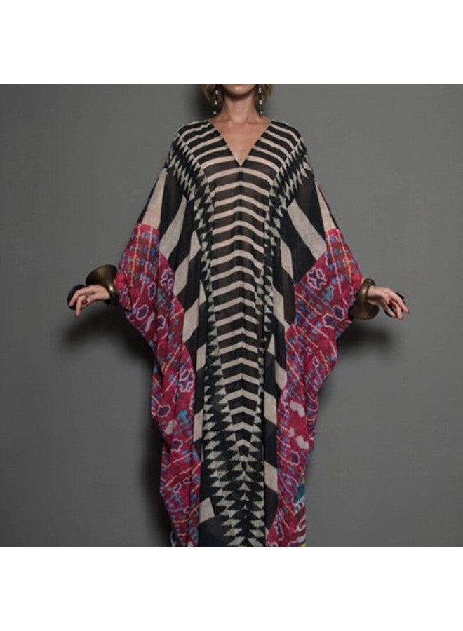 European And American Print Middle East Robe Loose Plus Size Dress Bat Sleeve Beach Blouse Holiday Robe 5D11-Color:5D114-  - Image 2