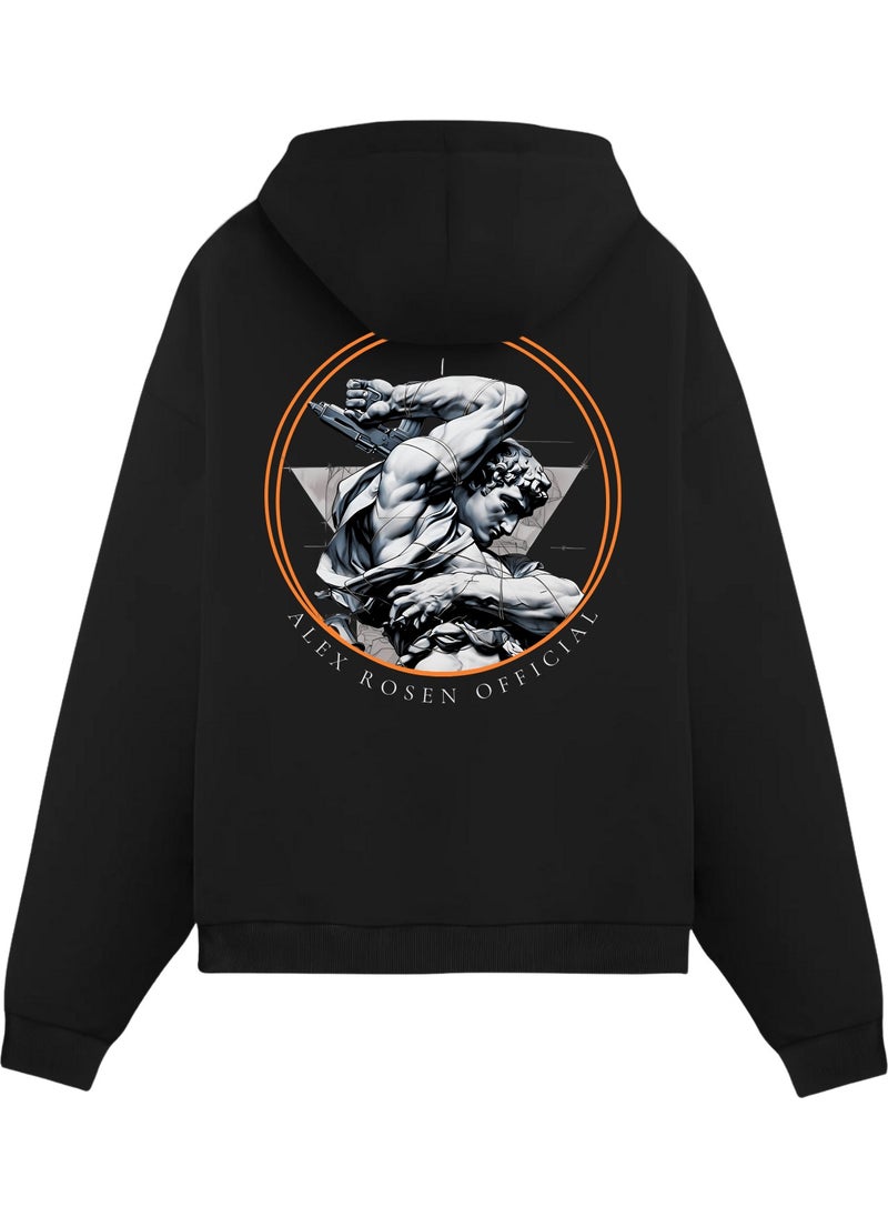 Alex Rosen Unisex Black Printed Oversize Fit Cotton Hooded Sweatshirt  - Image 1