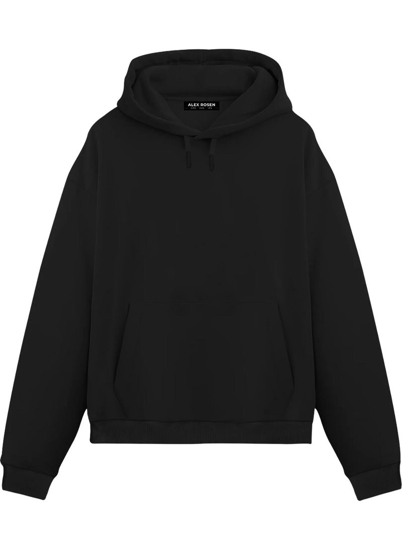 Alex Rosen Unisex Black Printed Oversize Fit Cotton Hooded Sweatshirt  - Image 2