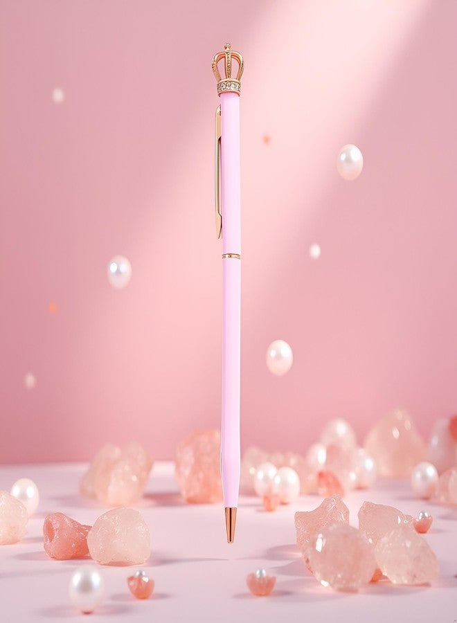 Jinshining قلم حبر جاف معدني وردي لامع بتصميم تاج كريستالي أنيق، أقلام حبر جاف بتصميم تاج كريستالي لطيف، أدوات مدرسية، لوازم مكتبية، هدايا للنساء والأطفال والفتيات، أقلام وحبر إعادة تعبئة - Image 3