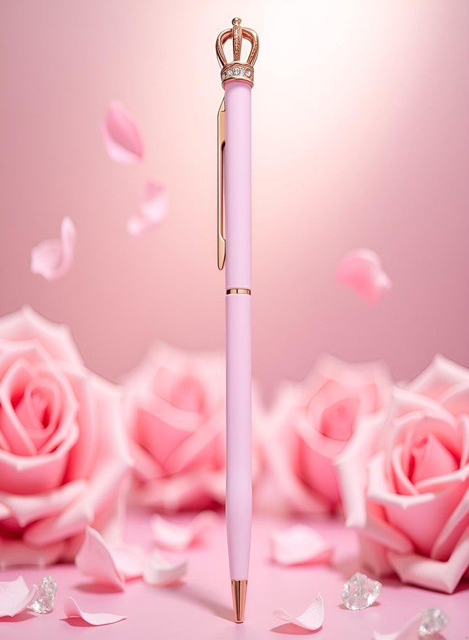 Jinshining قلم حبر جاف معدني وردي لامع بتصميم تاج كريستالي أنيق، أقلام حبر جاف بتصميم تاج كريستالي لطيف، أدوات مدرسية، لوازم مكتبية، هدايا للنساء والأطفال والفتيات، أقلام وحبر إعادة تعبئة - Image 4