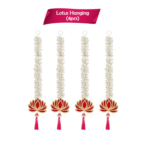 Party Propz Handmade Lotus Hangings for Decoration - 4pcs MDF White Floral Wall Hanging, Pooja Decorations Items for Home, Haldi Decoration Items for Home, Wedding Decorations - Image 2