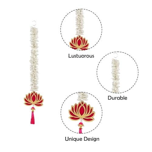 Party Propz Handmade Lotus Hangings for Decoration - 4pcs MDF White Floral Wall Hanging, Pooja Decorations Items for Home, Haldi Decoration Items for Home, Wedding Decorations - Image 3