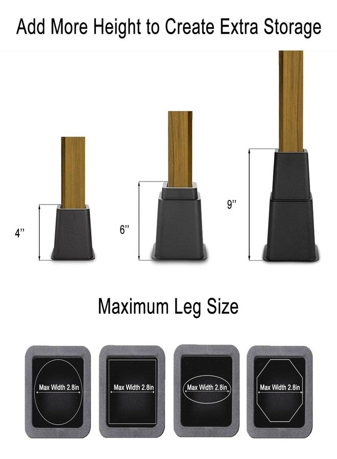 TOPROAD Adjustable Bed Furniture Risers, Stackable Bed Lifts in Heights of 4, 6, or 9 Inches, Heavy Duty Furniture Risers for Home - Supports Up to 1,300 lbs(8-Piece Set) - Image 2