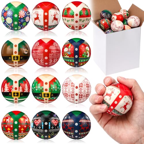JellyArch 16 Pcs Christmas Ugly Sweater Stress Balls Bulk 2 Inch Christmas Foam PU Squeeze Balls Mini Stress Relief Toys Xmas Party Favors Goodie Bag Fillers Stocking Stuffer Gifts - Image 1