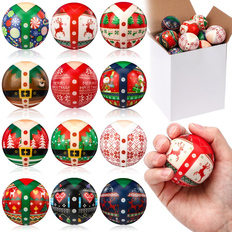 JellyArch 16 Pcs Christmas Ugly Sweater Stress Balls Bulk 2 Inch Christmas Foam PU Squeeze Balls Mini Stress Relief Toys Xmas Party Favors Goodie Bag Fillers Stocking Stuffer Gifts - Image 3