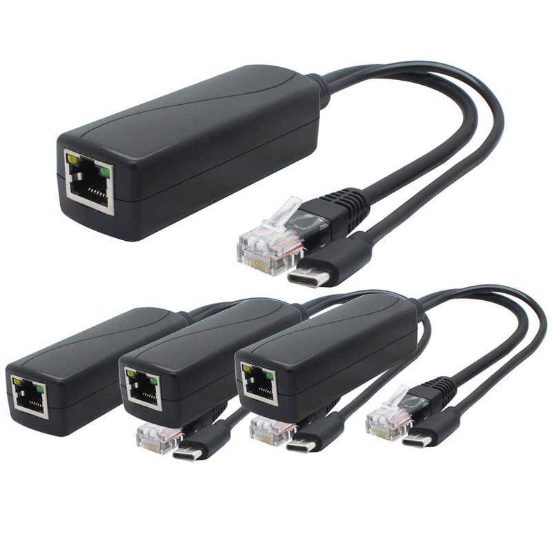ANVISION 4-Pack 5V Gigabit PoE Splitter, USB Type C, 48V to 5V 2.4A Adaper, IEEE 802.3af Compliant - Image 1