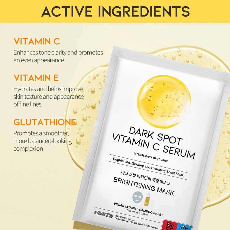 #OOTD Vitamin C Revitalizing Hydrating Sheet Mask (10pcs) - Face Mask Korean Skincare Facial Sheet Masks for Even-Looking Skin Tone & Radiance - Image 5