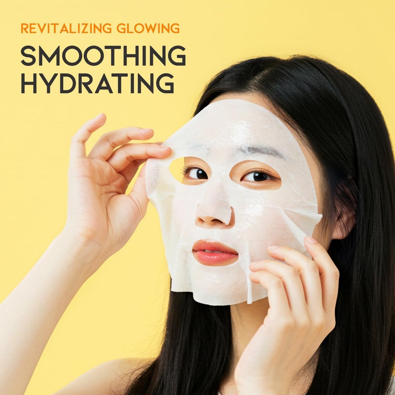 #OOTD Vitamin C Revitalizing Hydrating Sheet Mask (10pcs) - Face Mask Korean Skincare Facial Sheet Masks for Even-Looking Skin Tone & Radiance - Image 2