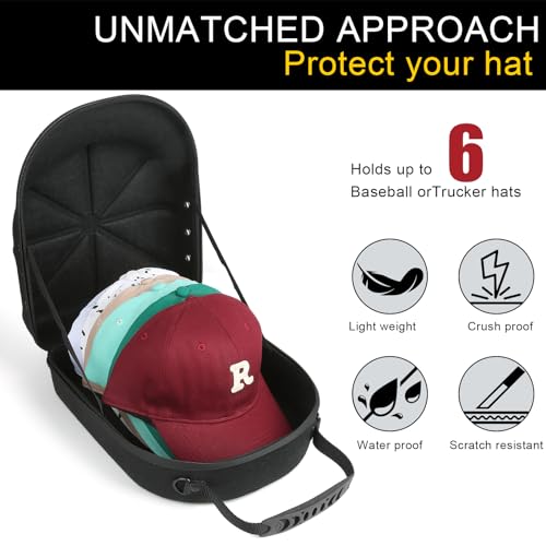 GERMUN Hard baseball hat case, Hat Carrier Travel Case with Adjustable Shoulder Strap, Hat cap case for 6 Baseball Caps - Perfect for Traveling (Black) - Image 2