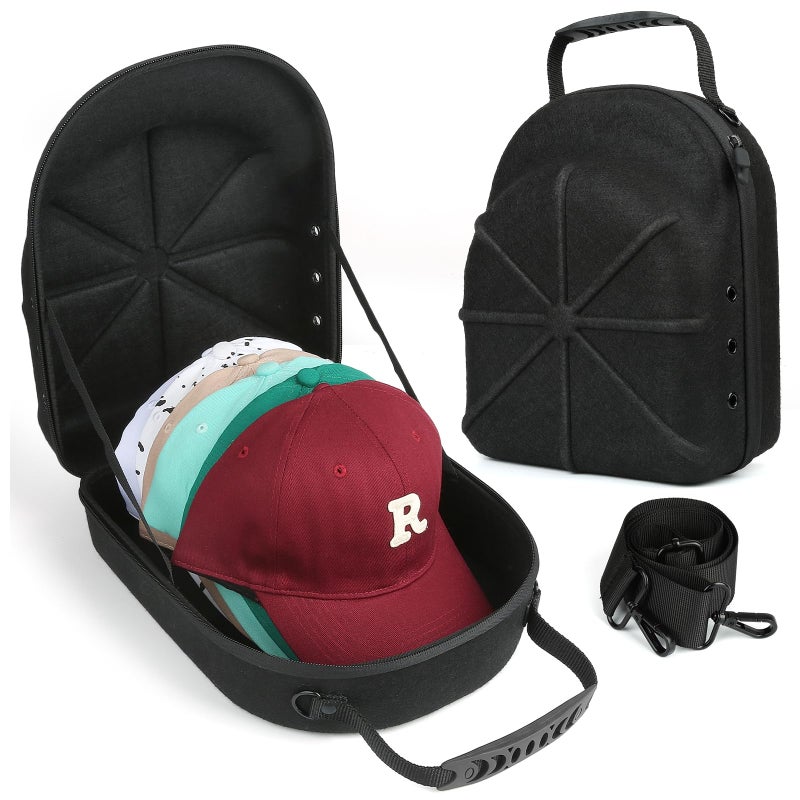 GERMUN Hard baseball hat case, Hat Carrier Travel Case with Adjustable Shoulder Strap, Hat cap case for 6 Baseball Caps - Perfect for Traveling (Black) - Image 4