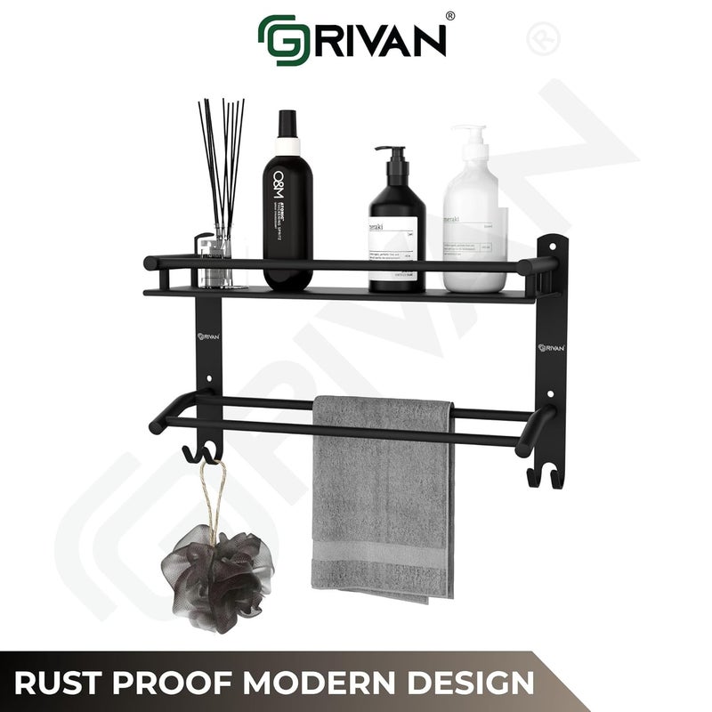 GRIVAN Multipurpose Stainless Steel Bathroom Shelf Rack Stand Holder with Dual Towel Rod for Bathroom Accessories and Fittings (Black Matte) - Image 5