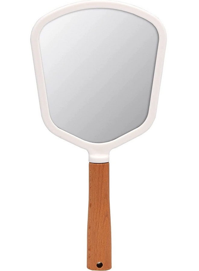 RoarCraft Hand Held Mirror for Makeup, Small Wood Hand Mirror Portable Travel Vanity Mirror for Men&Women 5.5W x 9.2L inch (White, Fan) - Image 1