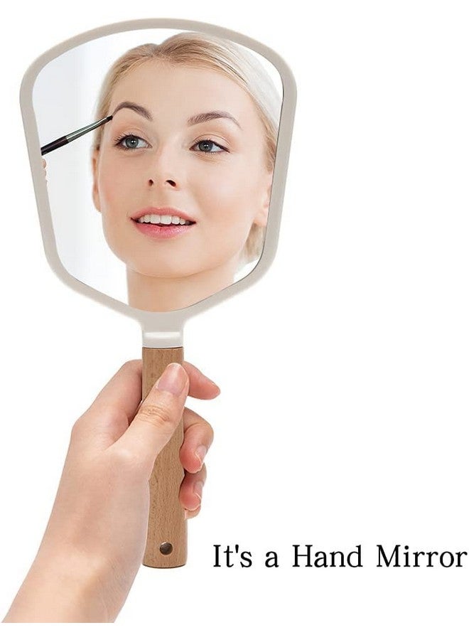 RoarCraft Hand Held Mirror for Makeup, Small Wood Hand Mirror Portable Travel Vanity Mirror for Men&Women 5.5W x 9.2L inch (White, Fan) - Image 2