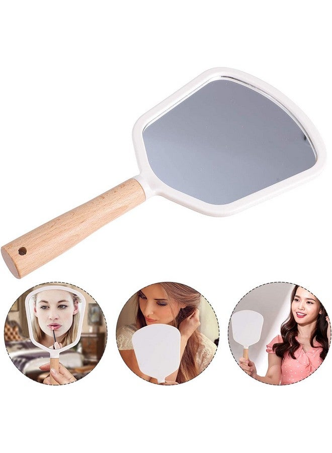 RoarCraft Hand Held Mirror for Makeup, Small Wood Hand Mirror Portable Travel Vanity Mirror for Men&Women 5.5W x 9.2L inch (White, Fan) - Image 3