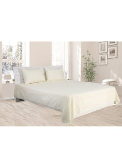 Hotel Linen Klub King Bed Sheet 3Pcs Set 100 Percent Cotton 250Tc Sateen Solid Dyed Size: 260X280Cm + 2Pc Pillowcase 50X75Cm Cream  - Image 1