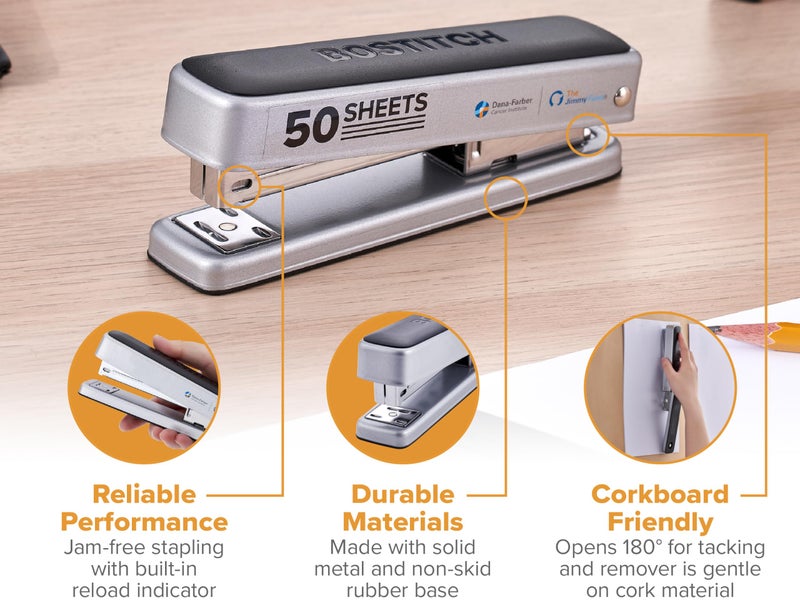 Bostitch Titan Heavy Duty Metal Stapler, 50 Sheet Capacity with 1250 Staples and Ergonomic Staple Remover, Jam Free Stapling, Full Strip Stapler for Desk, Office and Classroom, Silver - Image 4