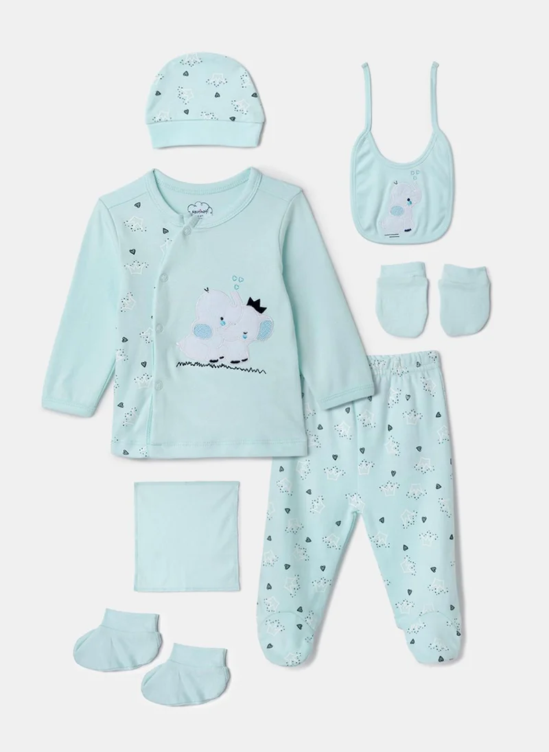 Nautinati Baby Blue Printed 7 Pieces Gift Set for Infant Boys