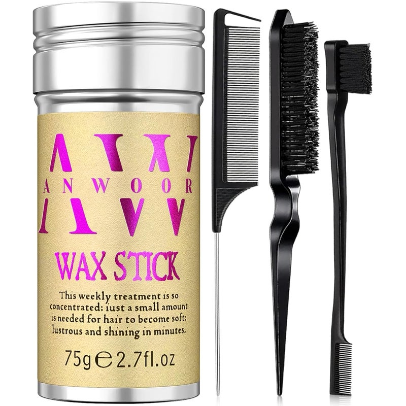 ANWOOR فرشاة شعر ملساء، عصا شمع الشعر 4 عبوات - للتحكم في الشعر المتطاير وحواف الشعر - منتجات وأدوات تصفيف الشعر للمراهقات والنساء والأطفال