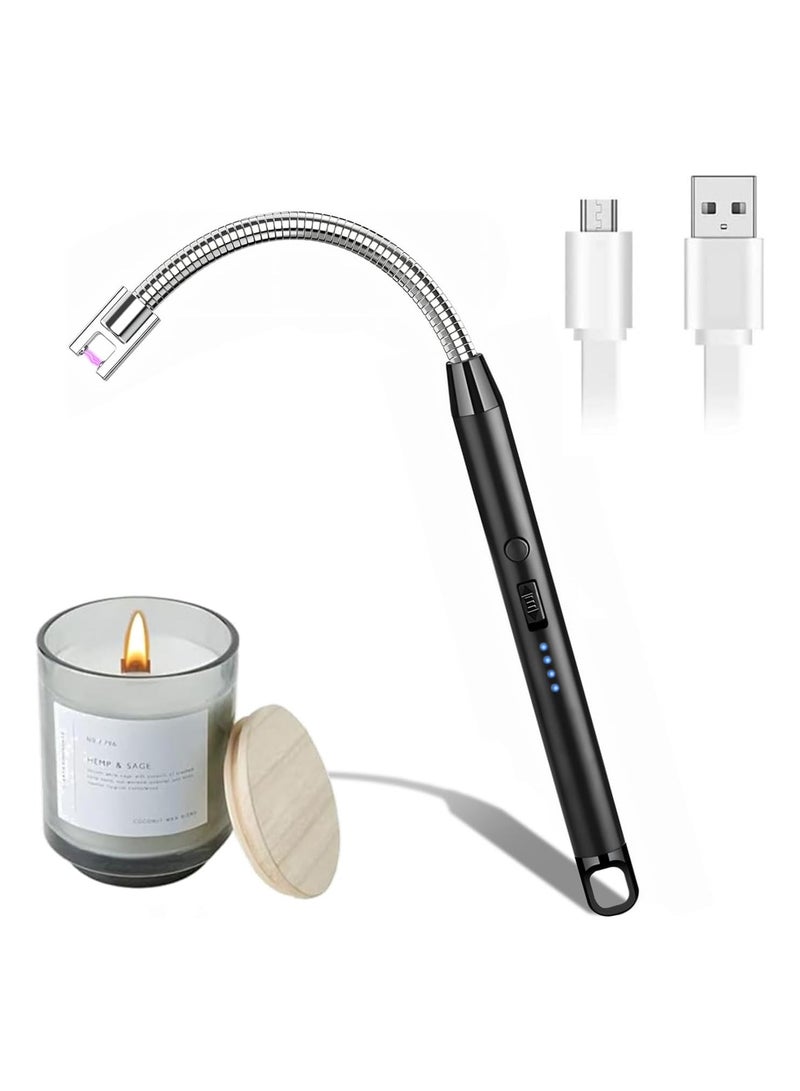 Rechargeable Metal Electric Arc Lighter Flameless Windproof LED Battery Display Safety Switch Rotate 360 Degrees For Candles BBQ Camping Gas Stove (Assorted Color) - Image 1