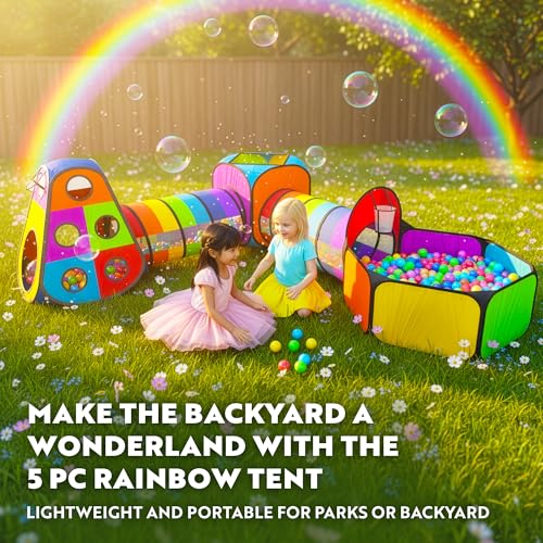 Playz 5pc Kids Play Tents Tunnels Ball Pit for Toddlers Basketball Hoop Crawling Tubes PopUp Playhouses Baby Obstacle Course for Indoor or Outdoor Use - Image 5