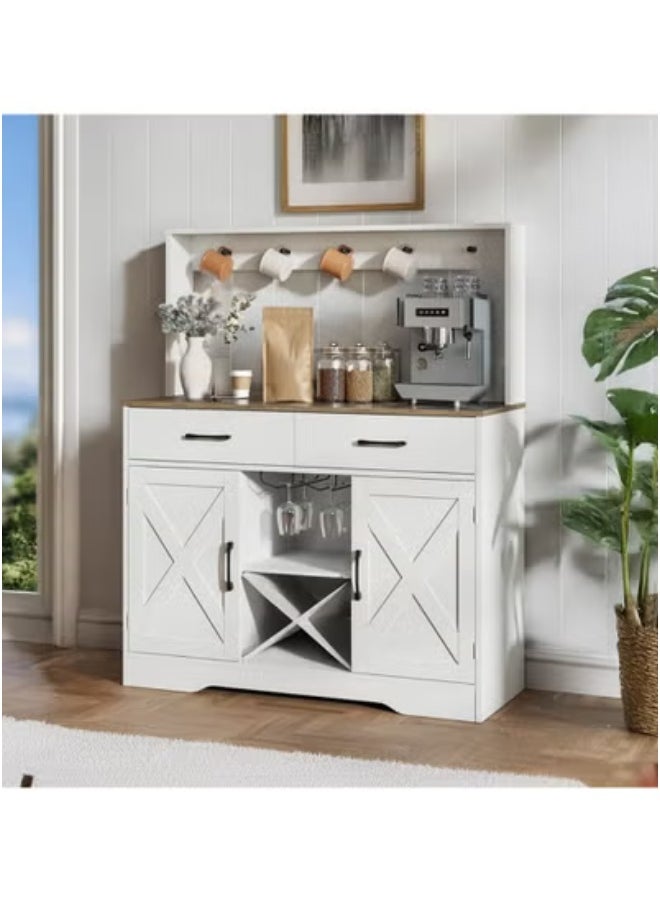 AGD Multipurpose Large Kitchen Storage Cabinet, Kitchen and Living Room Console Cabinet, Kitchen and Dining Room Console Cabinet, with 2 Drawers, 2 Cabinets, 2 Shelves and High Hanging Shelf 106*40*130cm White  - Image 5