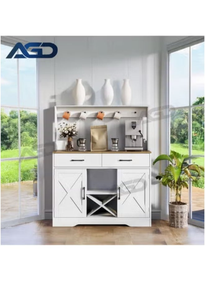 AGD Multipurpose Large Kitchen Storage Cabinet, Kitchen and Living Room Console Cabinet, Kitchen and Dining Room Console Cabinet, with 2 Drawers, 2 Cabinets, 2 Shelves and High Hanging Shelf 106*40*130cm White  - Image 3