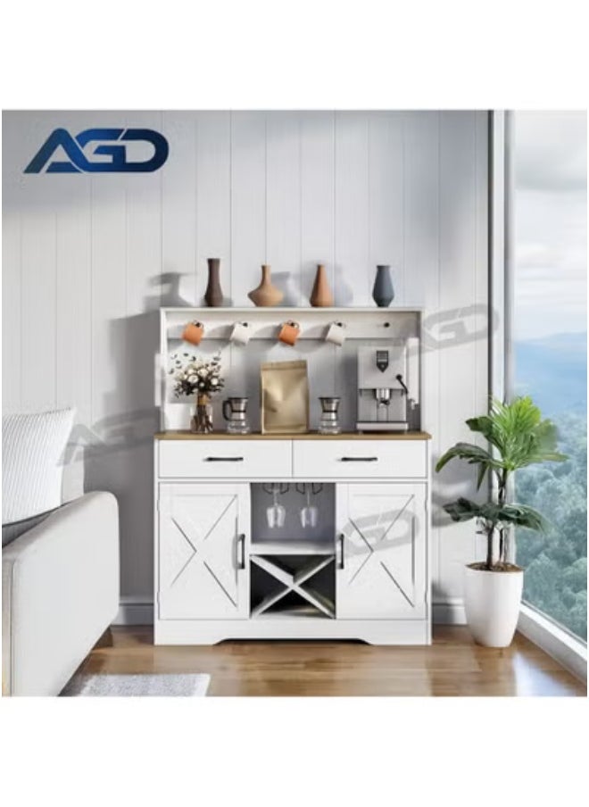AGD Multipurpose Large Kitchen Storage Cabinet, Kitchen and Living Room Console Cabinet, Kitchen and Dining Room Console Cabinet, with 2 Drawers, 2 Cabinets, 2 Shelves and High Hanging Shelf 106*40*130cm White  - Image 2