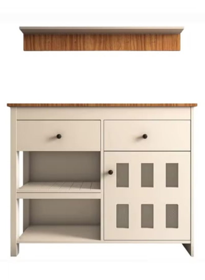 AGD Multipurpose Large Kitchen Storage Cabinet, Kitchen and Living Room Console Cabinet, Kitchen and Dining Room Console Cabinet, with 2 Drawers, 2 Cabinets, 2 Shelves and High Hanging Shelf 110*40*90cm White - Image 3
