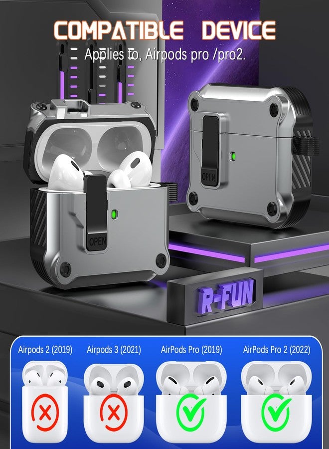R-fun علبة شحن R-fun لسماعات AirPods Pro من الجيل الثاني 2023 (USB-C)، و2022 (كابل Lightning)، والجيل الأول 2019، مزودة بغطاء منبثق تلقائيًا لحماية كاملة من السقوط، مع طقم تنظيف، لون فضي. - Image 4