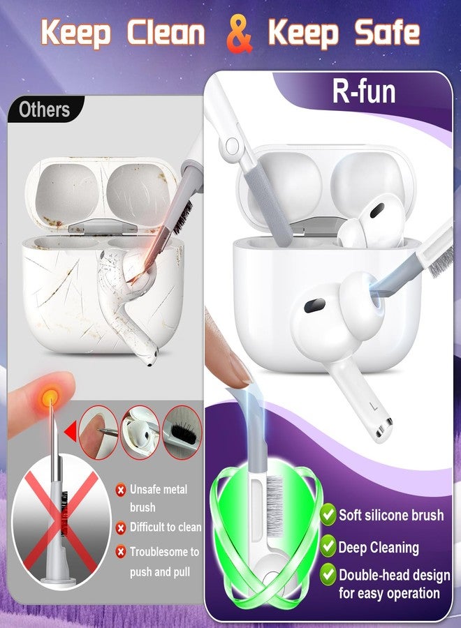 R-fun علبة شحن R-fun لسماعات AirPods Pro من الجيل الثاني 2023 (USB-C)، و2022 (كابل Lightning)، والجيل الأول 2019، مزودة بغطاء منبثق تلقائيًا لحماية كاملة من السقوط، مع طقم تنظيف، لون فضي. - Image 3