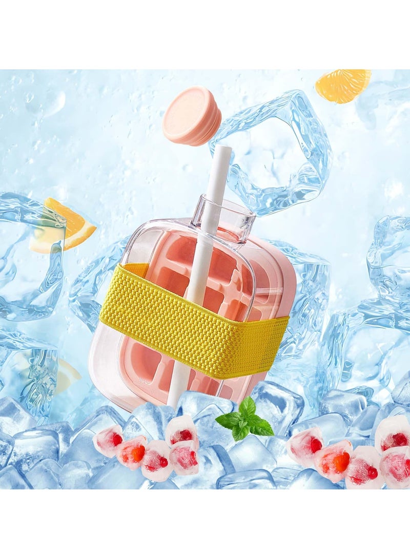 sokany Ice Cube Cup for Ice Beverage, 2 in 1 Cube and Water Bottle with Straw, Push Type Molds Bottle, Summer Ice Drink Cup, Creative Pop Tray (500ml) (Pink)  - Image 3