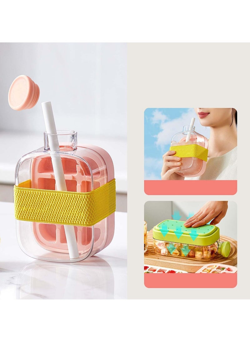sokany Ice Cube Cup for Ice Beverage, 2 in 1 Cube and Water Bottle with Straw, Push Type Molds Bottle, Summer Ice Drink Cup, Creative Pop Tray (500ml) (Pink)  - Image 4