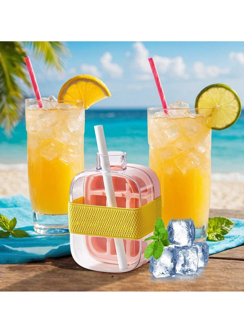 sokany Ice Cube Cup for Ice Beverage, 2 in 1 Cube and Water Bottle with Straw, Push Type Molds Bottle, Summer Ice Drink Cup, Creative Pop Tray (500ml) (Pink)  - Image 5