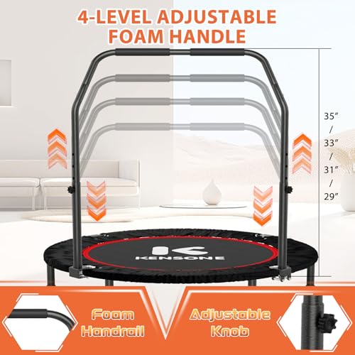 K KENSONE 40” Mini Flodable Spring Rebounder Trampoline for Adults with Adjustable Bar, Small Exercise Trampoline for Indoor Workout and Fitness, Gray Resistance Band Included, Max Load 330 LBS - Image 4