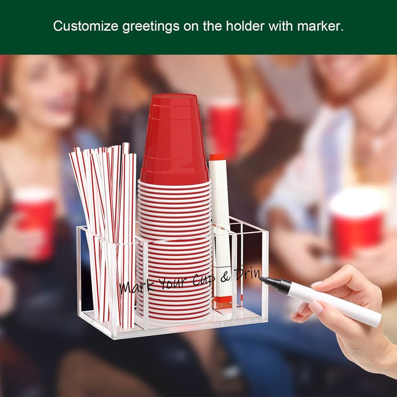 BOSSCASA Cup Holder with Slot Mark Your Cup, Party Dispenser Acrylic Cup Organizer and Bar Counter Decor, Clear - Image 5