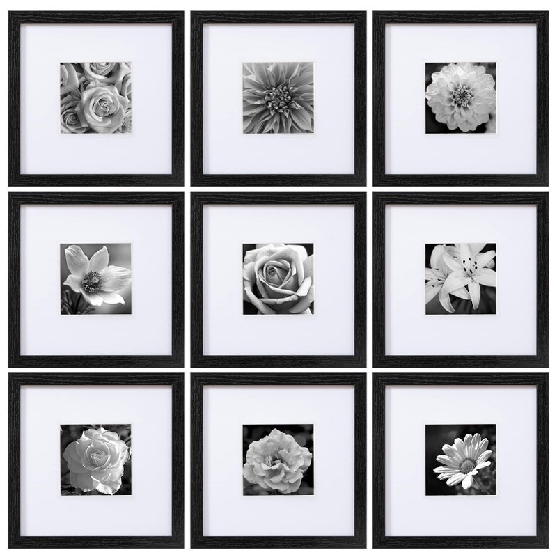 eletecpro 10x10 Picture Frames Set of 9 Classic Gallery Wall Frame Set  Displays 5x5 or 10x10 without Mat  Black Picture Frames Collage Wall Decor  Square Frames for Home Decor - Image 1