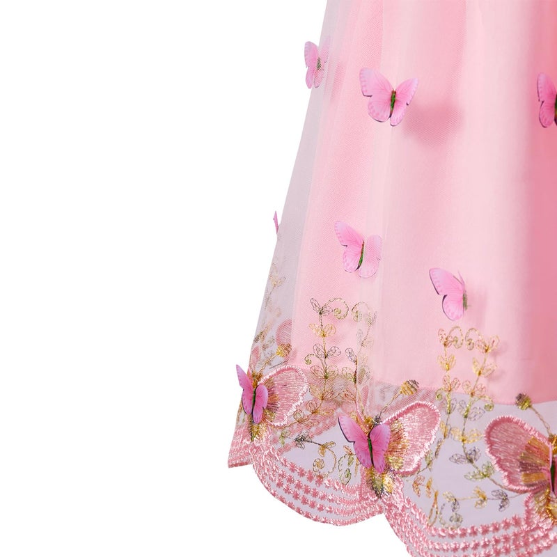Akyzic Girls Fairy Dress Butterfly Floral Ruffle Pink Tulle Tutu Party Formal Birthday Flower Girl Dress 6 Years - Image 5