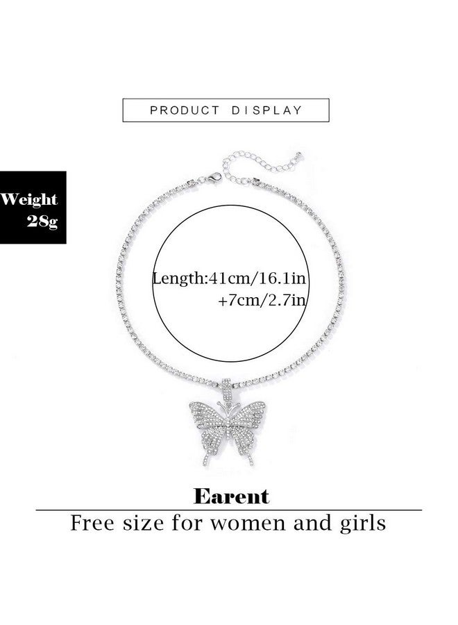 EARENT Rhinestone Butterfly Choker Necklace Crystal Butterfly Pendant Necklaces Chain Sparkly Neck Jewelry For Women (Asilver) - Image 3