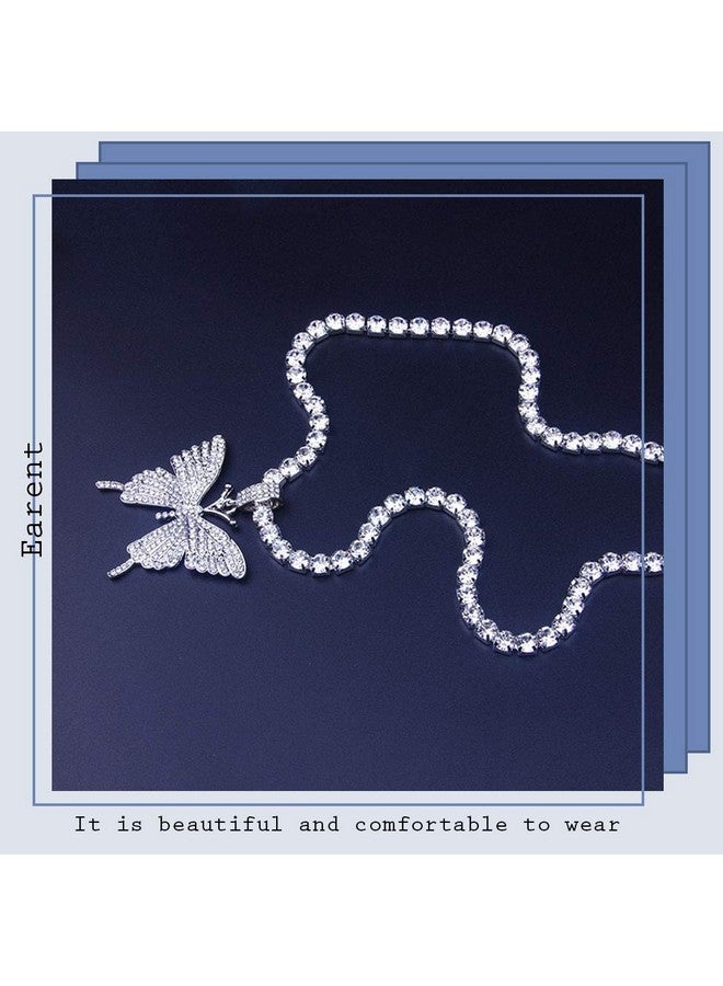 EARENT Rhinestone Butterfly Choker Necklace Crystal Butterfly Pendant Necklaces Chain Sparkly Neck Jewelry For Women (Asilver) - Image 2