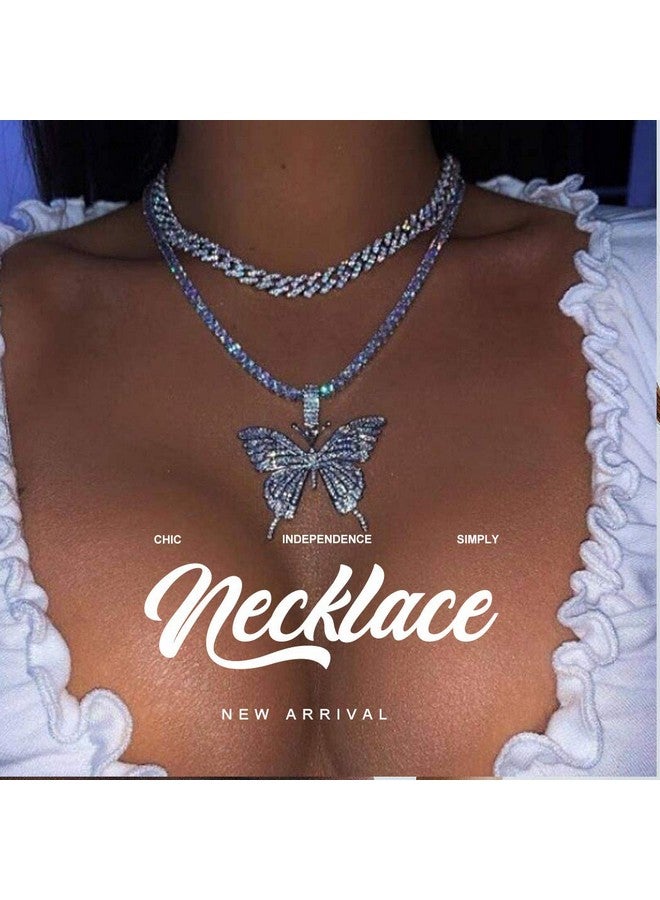 EARENT Rhinestone Butterfly Choker Necklace Crystal Butterfly Pendant Necklaces Chain Sparkly Neck Jewelry For Women (Asilver) - Image 4