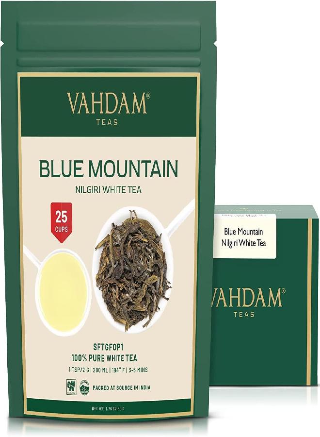 VAHDAM, Exotic White Tea Leaves from the Blue Mountains (25 Cups) - 100% Pure White Tea Loose Leaf - Mellow & Delicious,1.76oz - Image 1