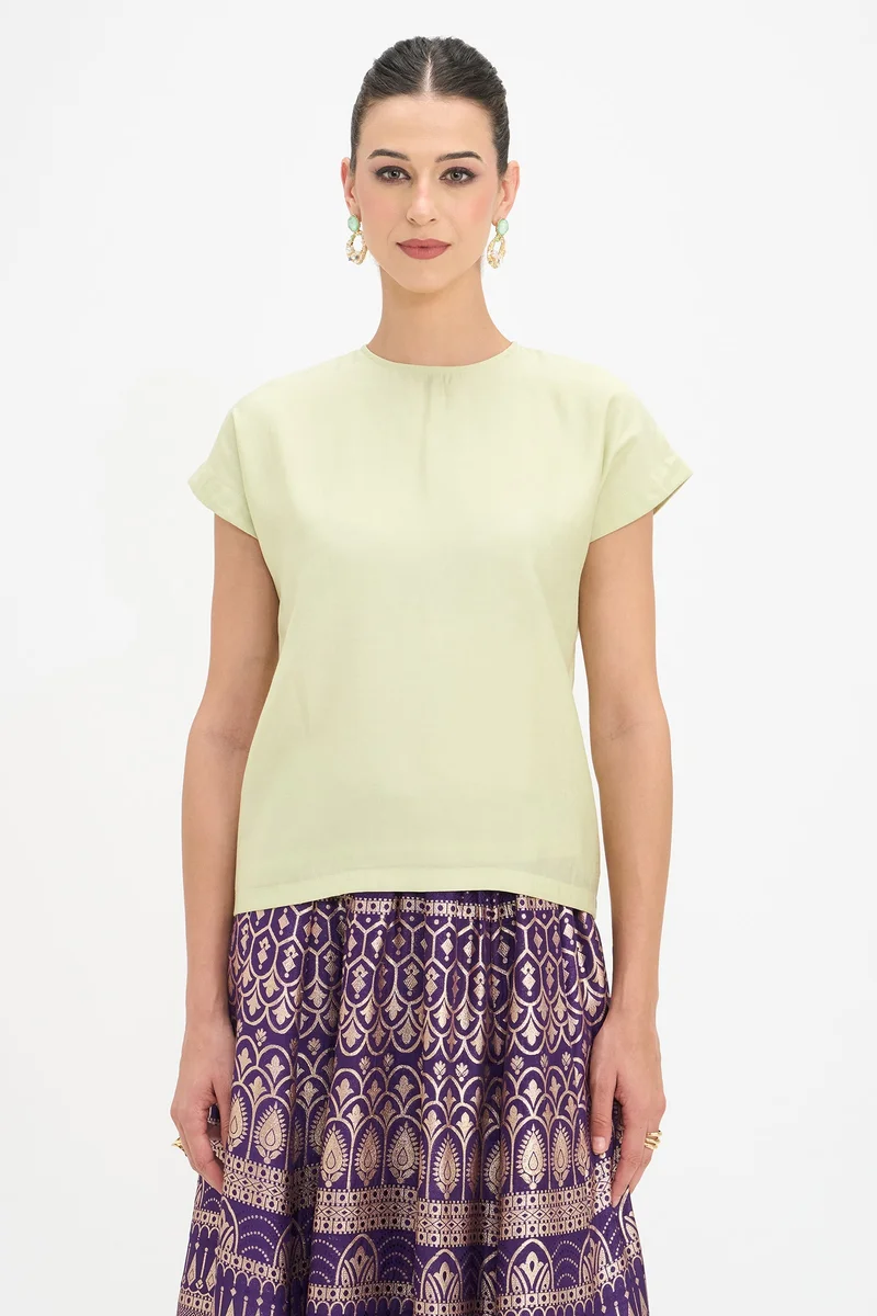 فيرجيو Solid Viscose High Neck Top for Women