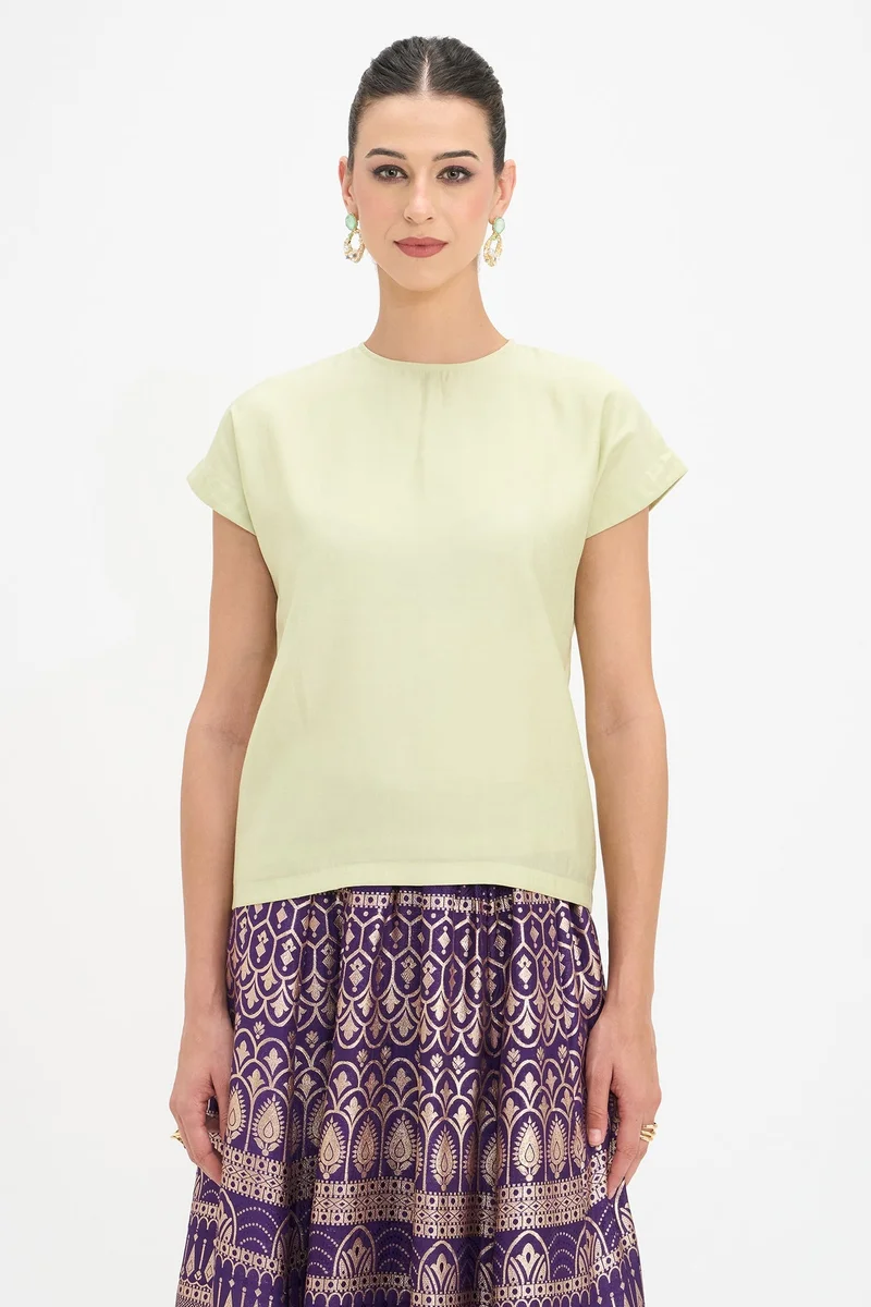 فيرجيو Solid Viscose High Neck Top for Women